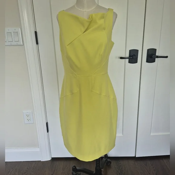 Julia Jordan Dress Yellow Green Gathered Neck Stretch Sleeveless Size 8 - Picture 3 of 12